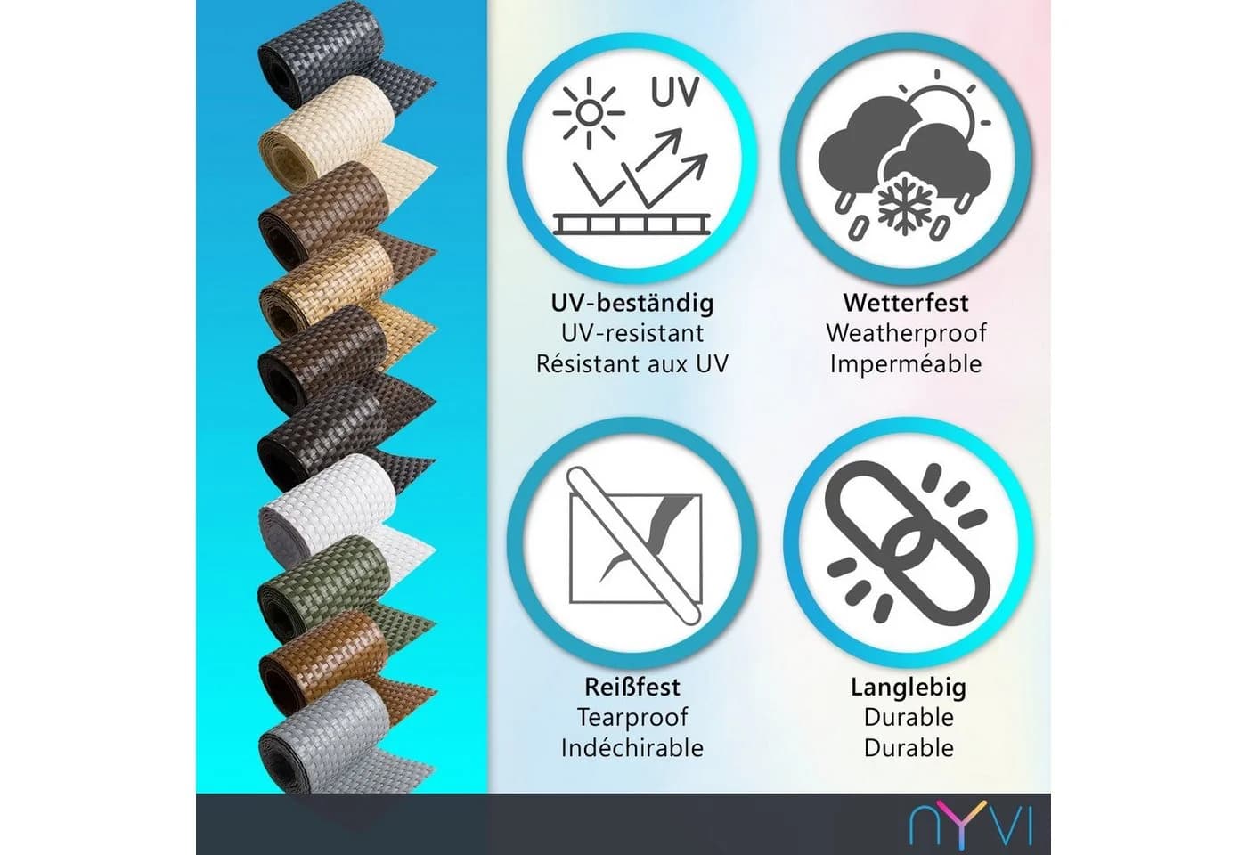 NYVI Balkonsichtschutz Polyrattan Anthrazit 100% Blickdicht UV-fest