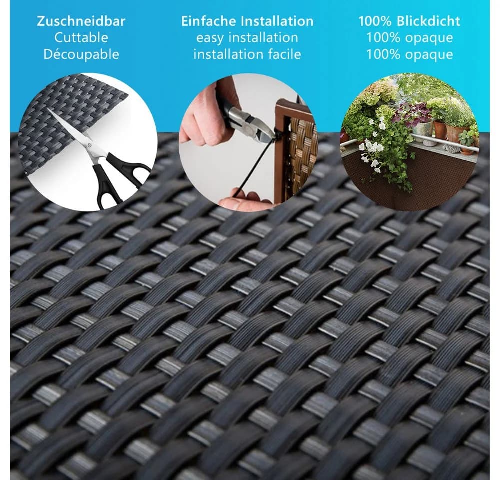 NYVI Balkonsichtschutz Polyrattan Anthrazit 100% Blickdicht UV-fest - Bild 3