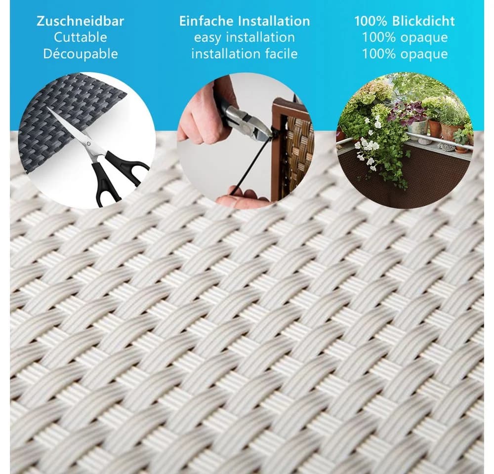 NYVI Balkonsichtschutz Privafence Weiß 100% Blickdicht Polyrattan - Bild 3