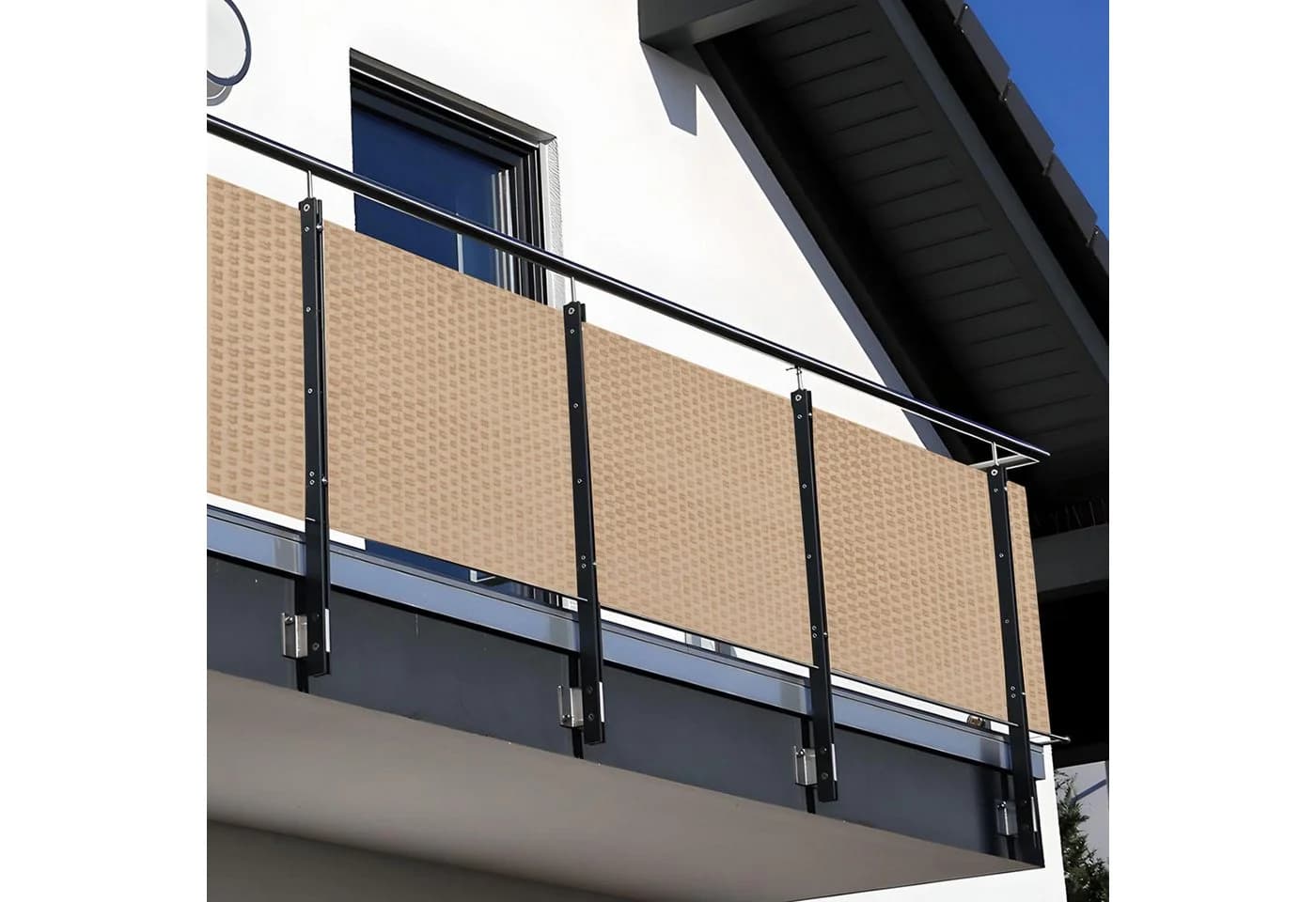 NYVI Balkonsichtschutz Polyrattan Beige UV-fest 100% Blickdicht - Bild 3