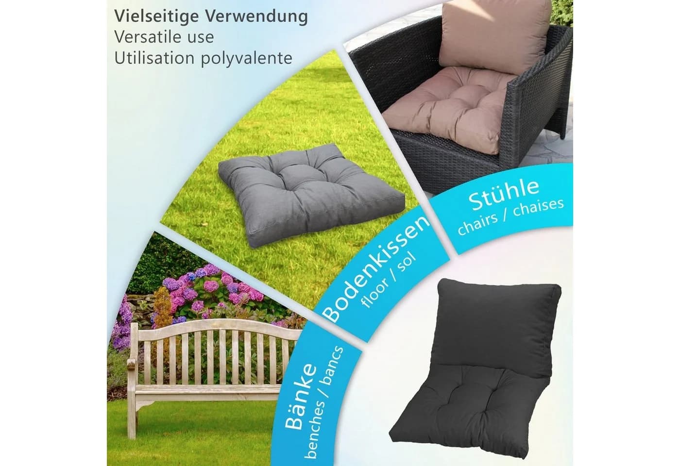 NYVI SmartLounge Loungekissen 4x 60x40 cm Grau Wasserabweisend - Bild 5