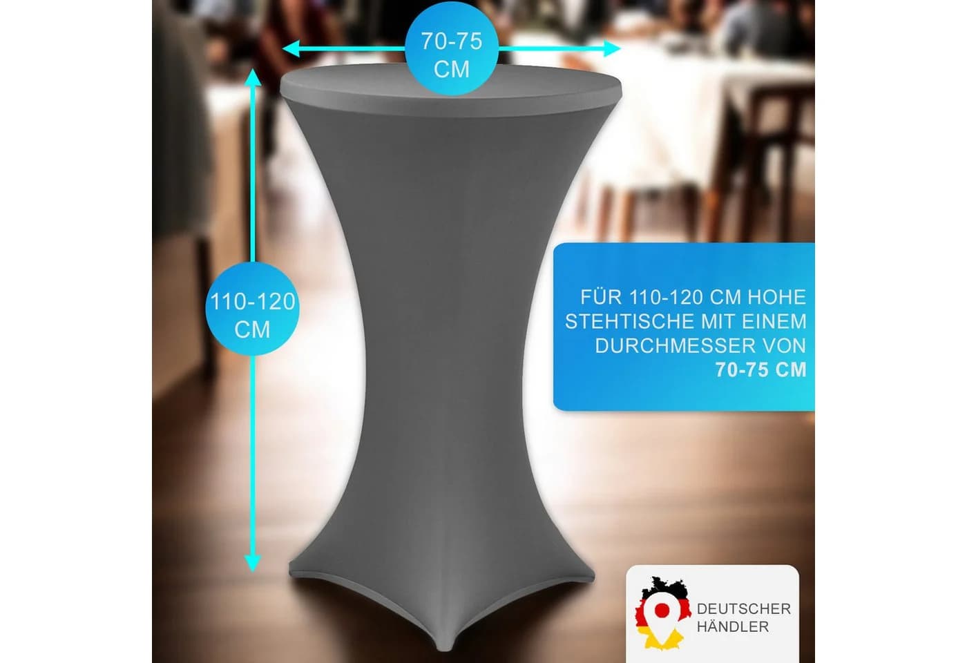NYVI Stehtischhusse Gala Anthrazit Grau Stretch 70cm - Bild 3