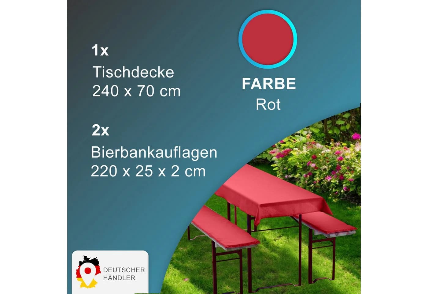 NYVI Bierbankauflagen Set 3-teilig Rot für Bierzeltgarnitur