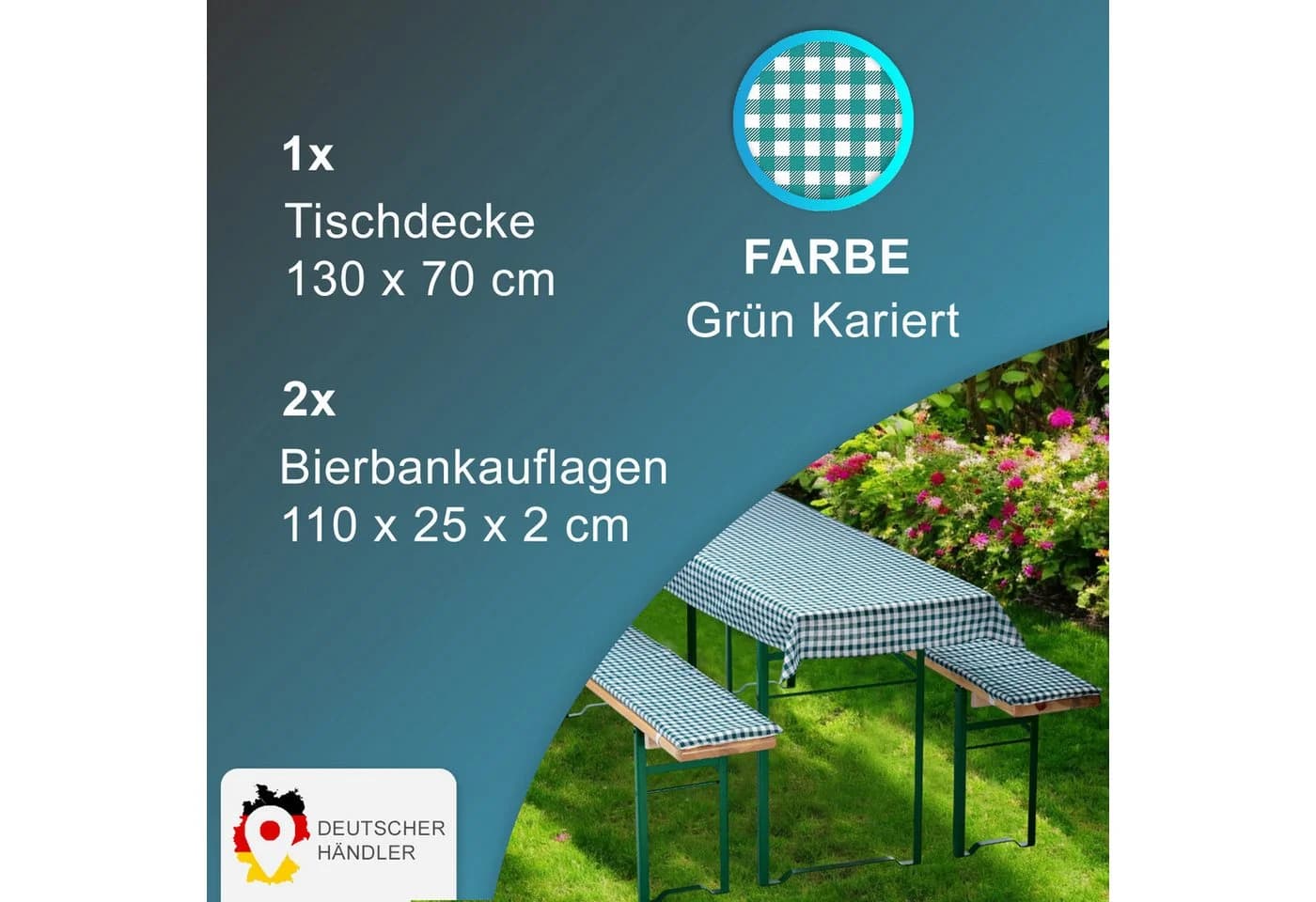 NYVI Bierbankauflagen Set 3-teilig Grün Kariert