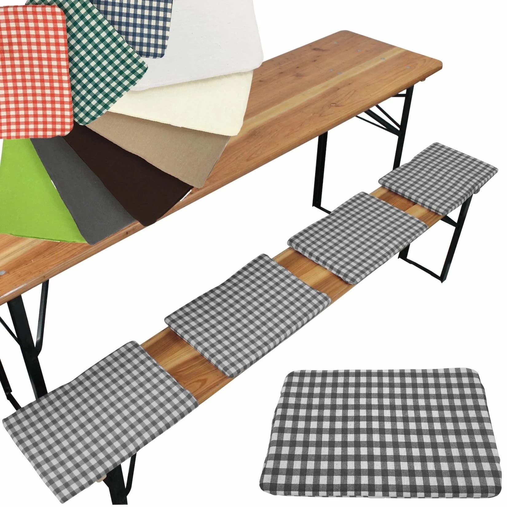 NYVI Bierbank Sitzkissen 36x25 cm NYVIGala 4er Set Grau Kariert