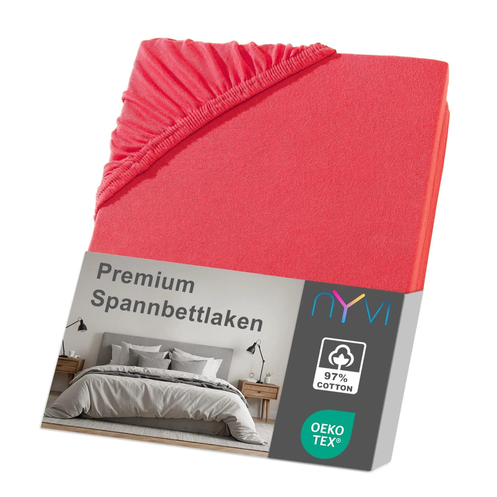 NYVI Spannbetttuch DreamScience Premium Komfort Spannbetttuch 190g/m² Einlaufschutz Bügelfrei mit Gummizug Rot