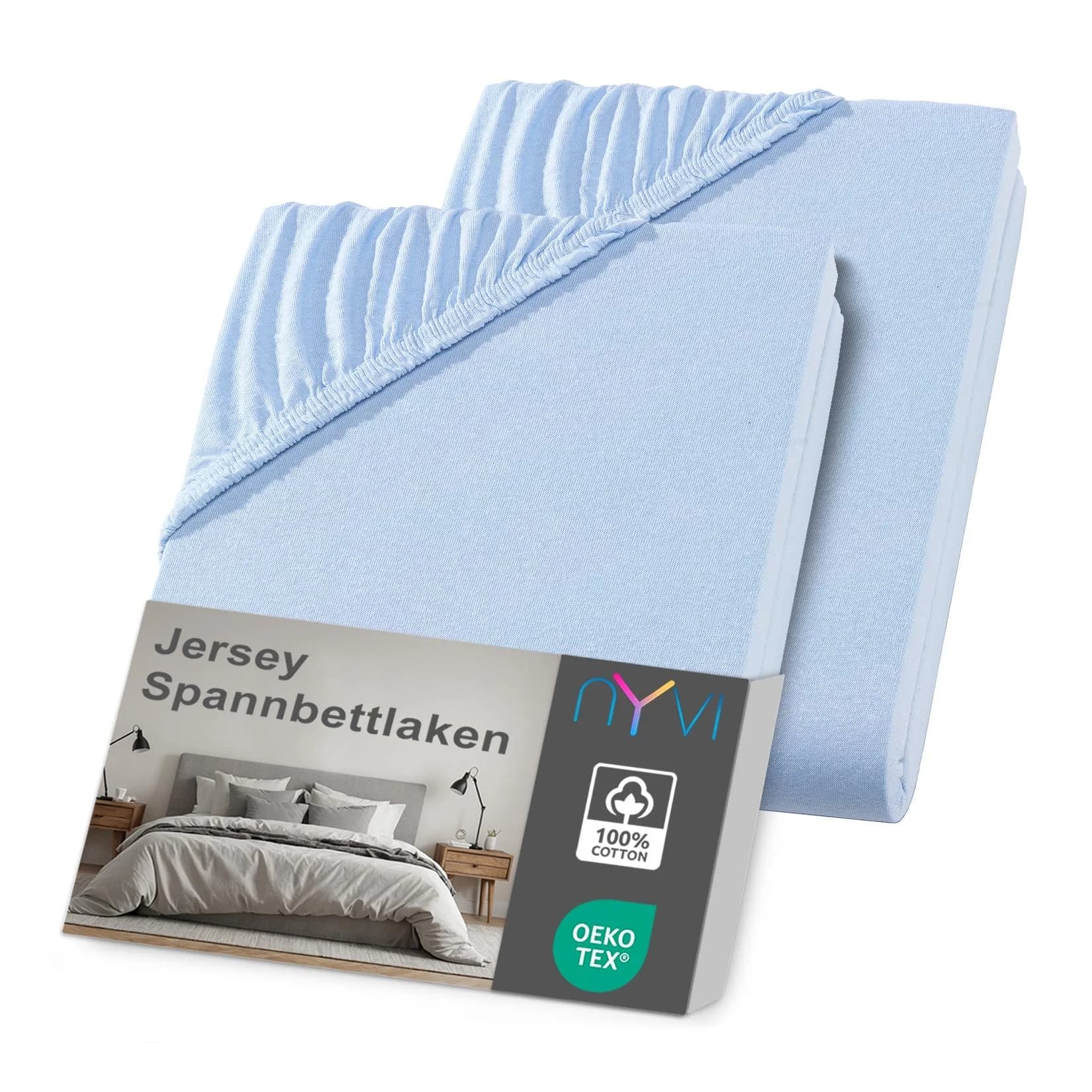 NYVI Jersey Spannbettlaken DreamScience Hellblau 2er Pack