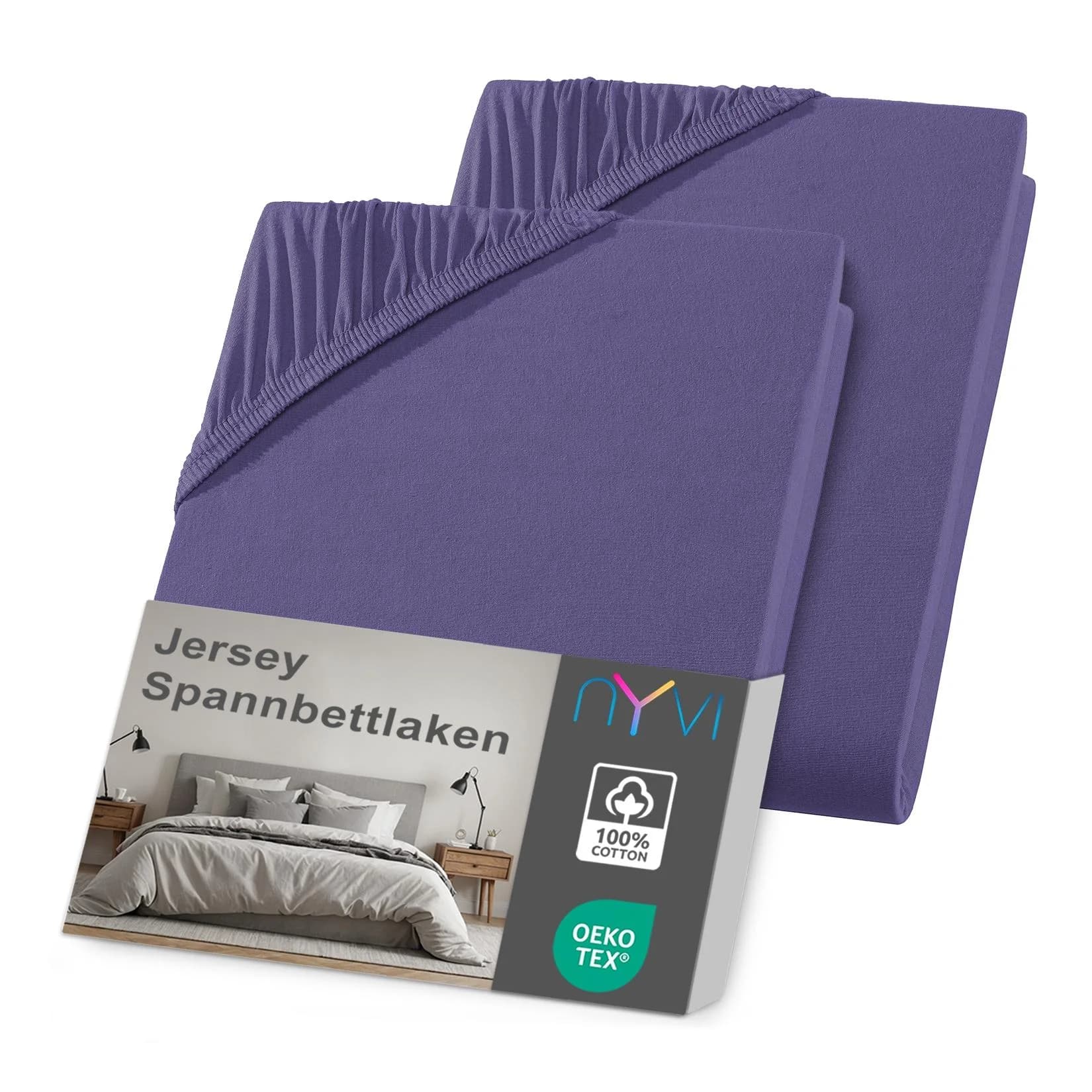 NYVI Jersey Spannbettlaken DreamScience für Matratzen bis 22 cm Höhe - Weich & Anschmiegsam, Rundumgummizug, Bügelfrei Farbe: Lila