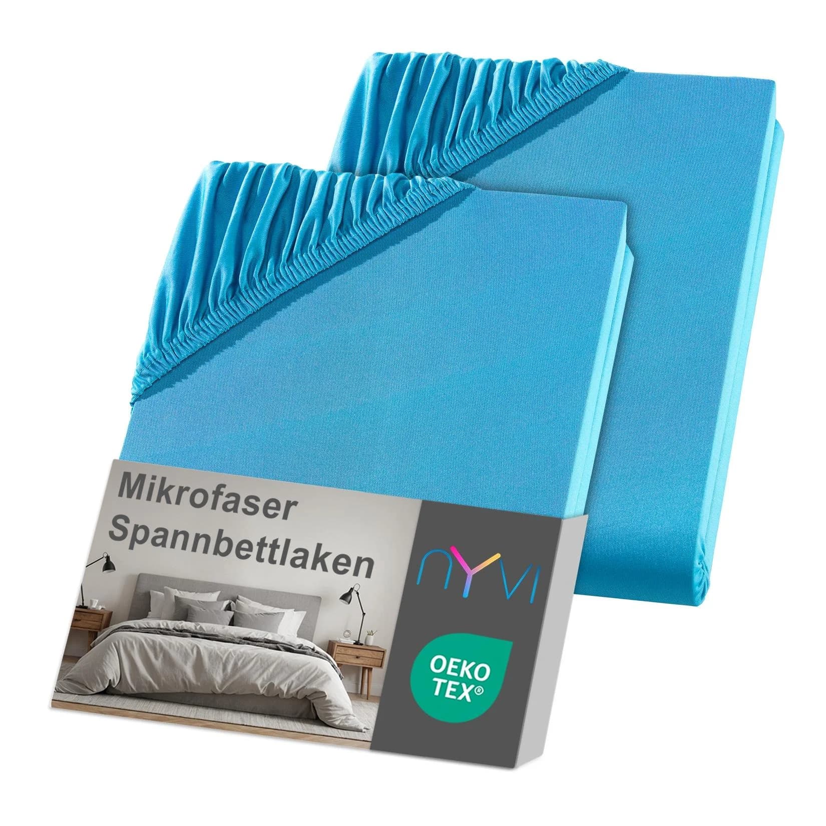 NYVI Spannbettlaken DreamScience Mikrofaser Türkis 2er Pack