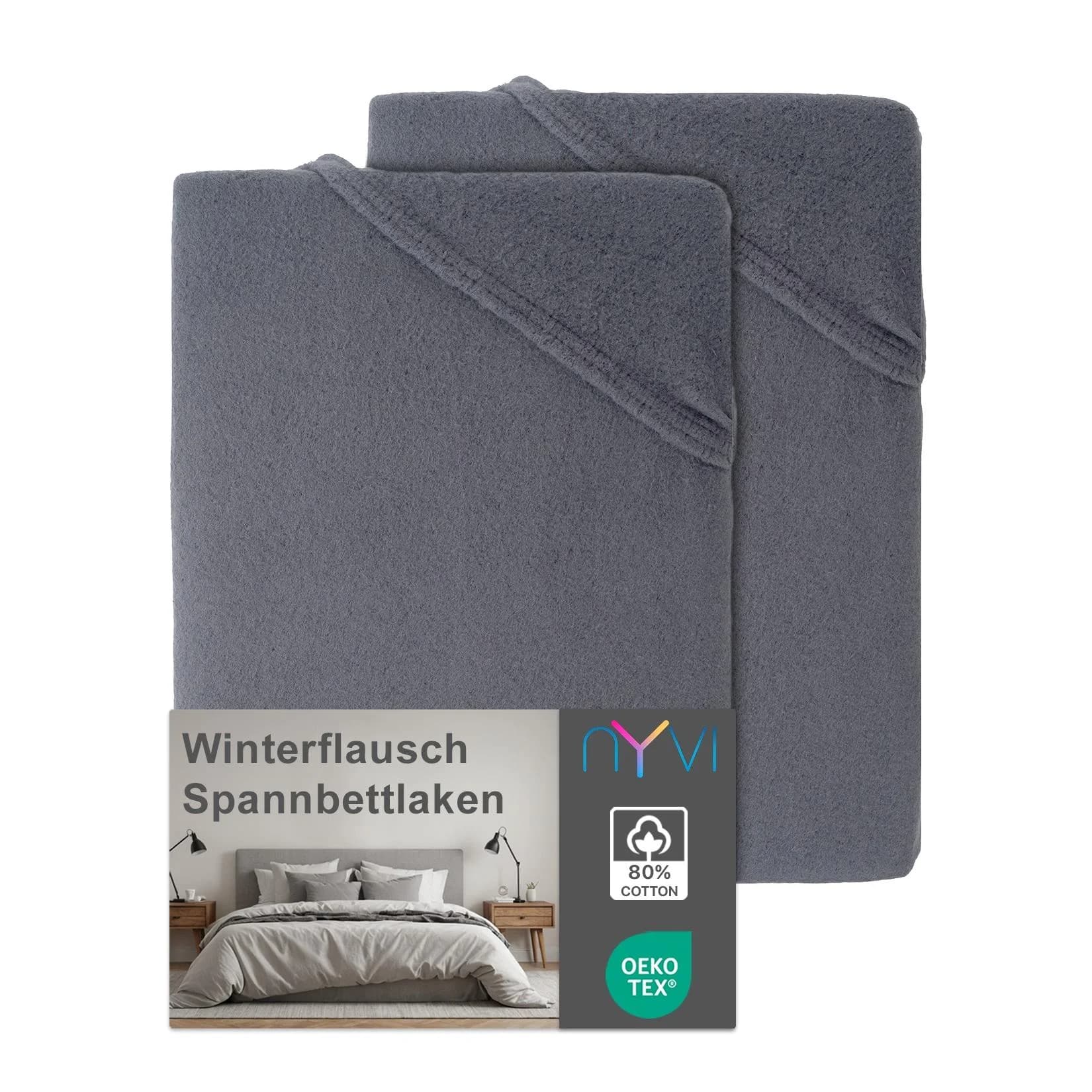 NYVI Spannbettlaken DreamScience Winterflausch Anthrazit 2er Pack