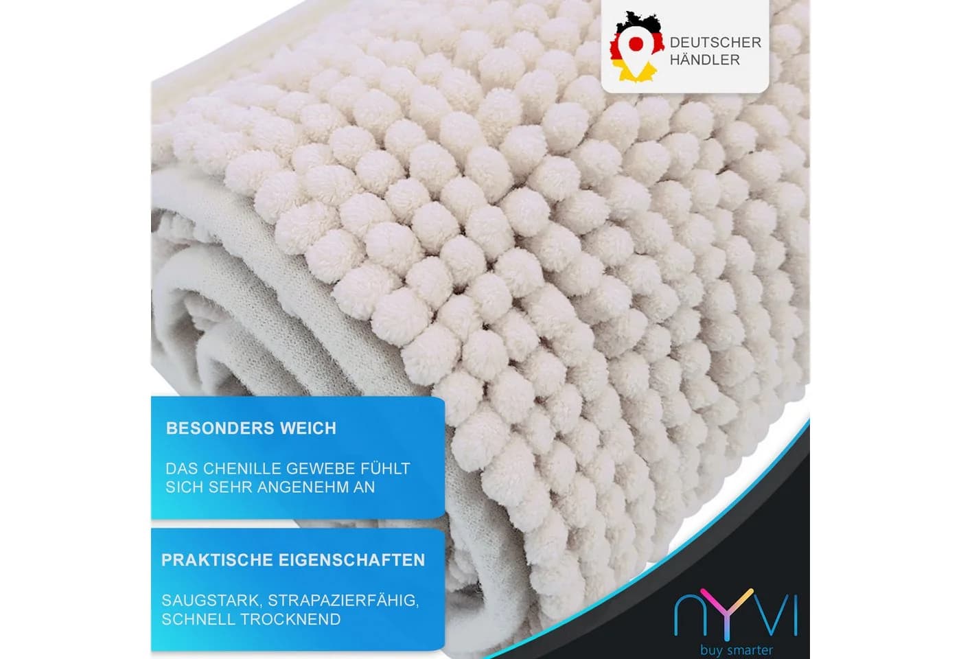 NYVI Badematte NYVISPA Chenille Badezimmerteppich Polyester Rutschfest Saugfähig