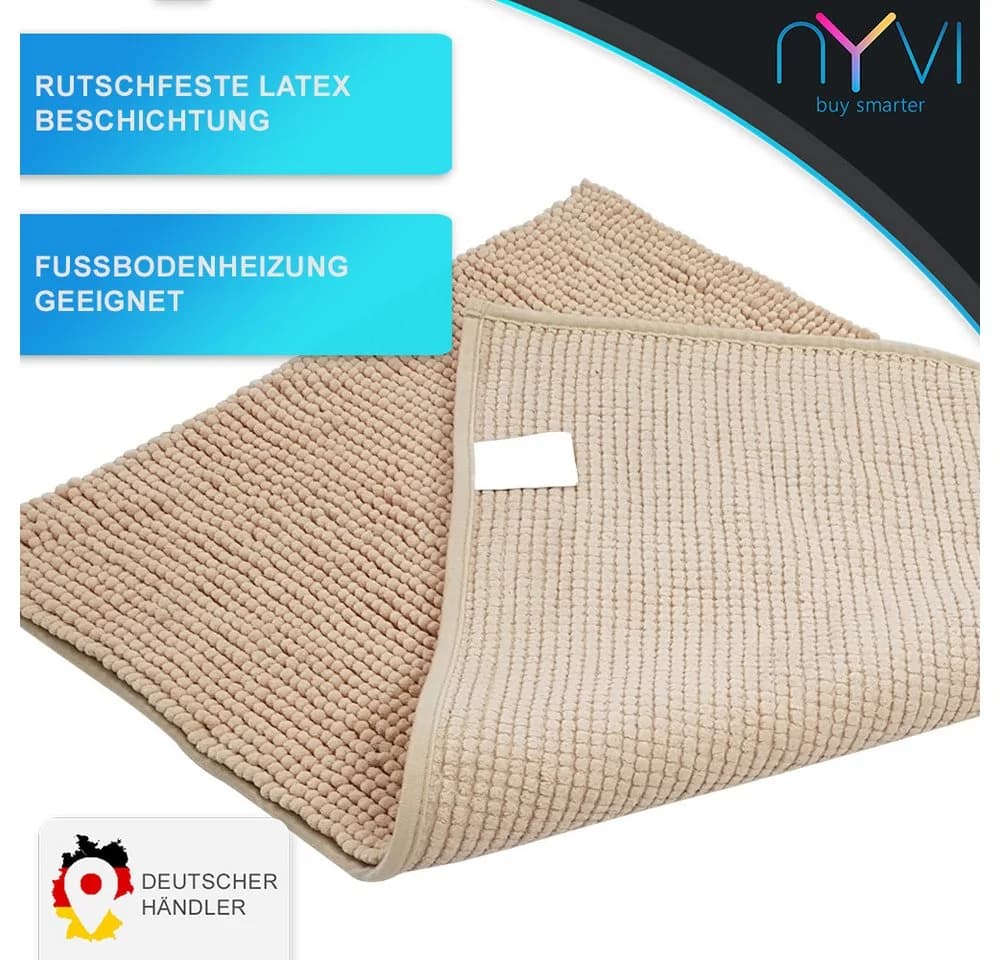 NYVI Badematten Set 2-teilig Chenille Beige Rutschfest Saugstark - Bild 3