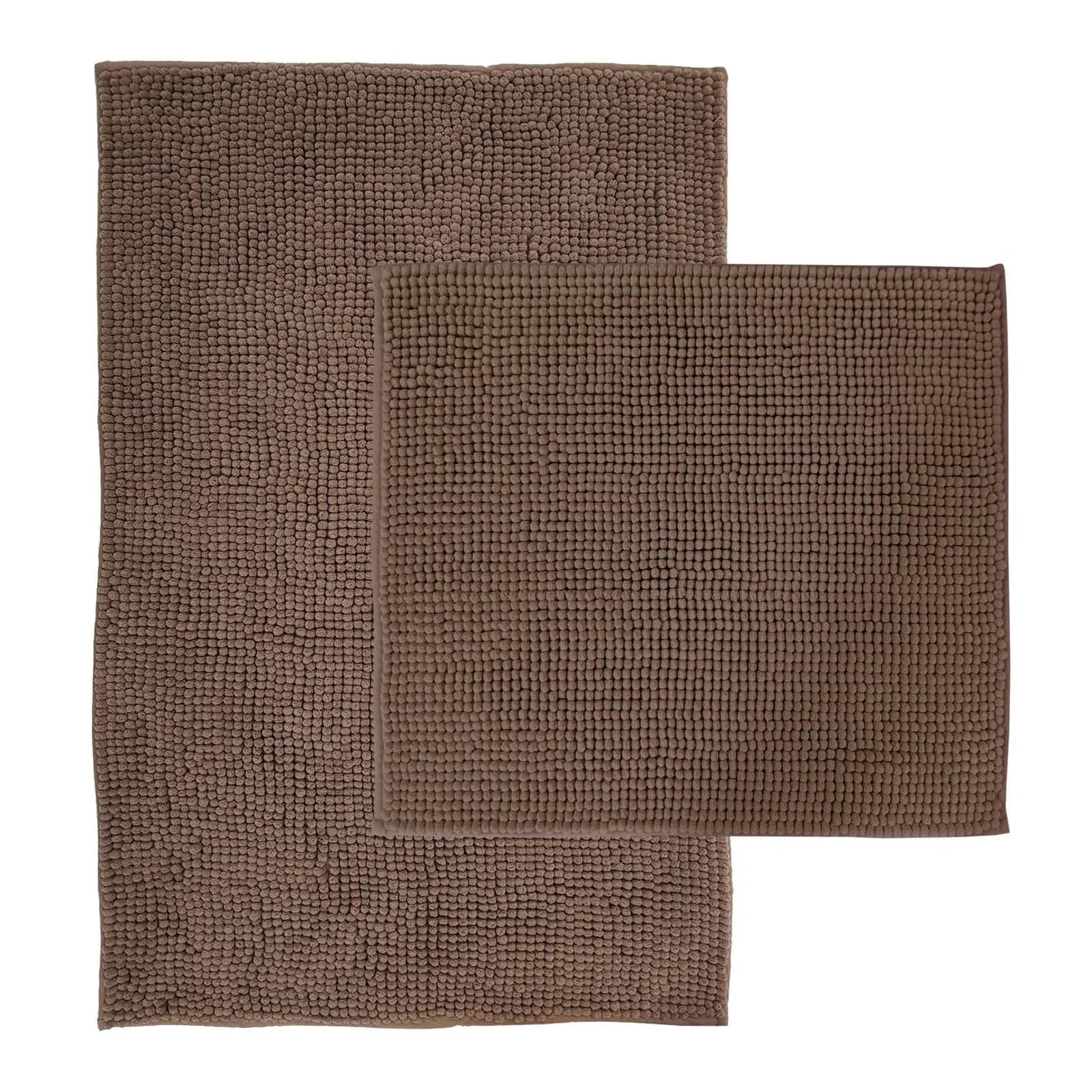 NYVI Badematte Set 2-teilig Chenille Rutschfest Saugstark Braun