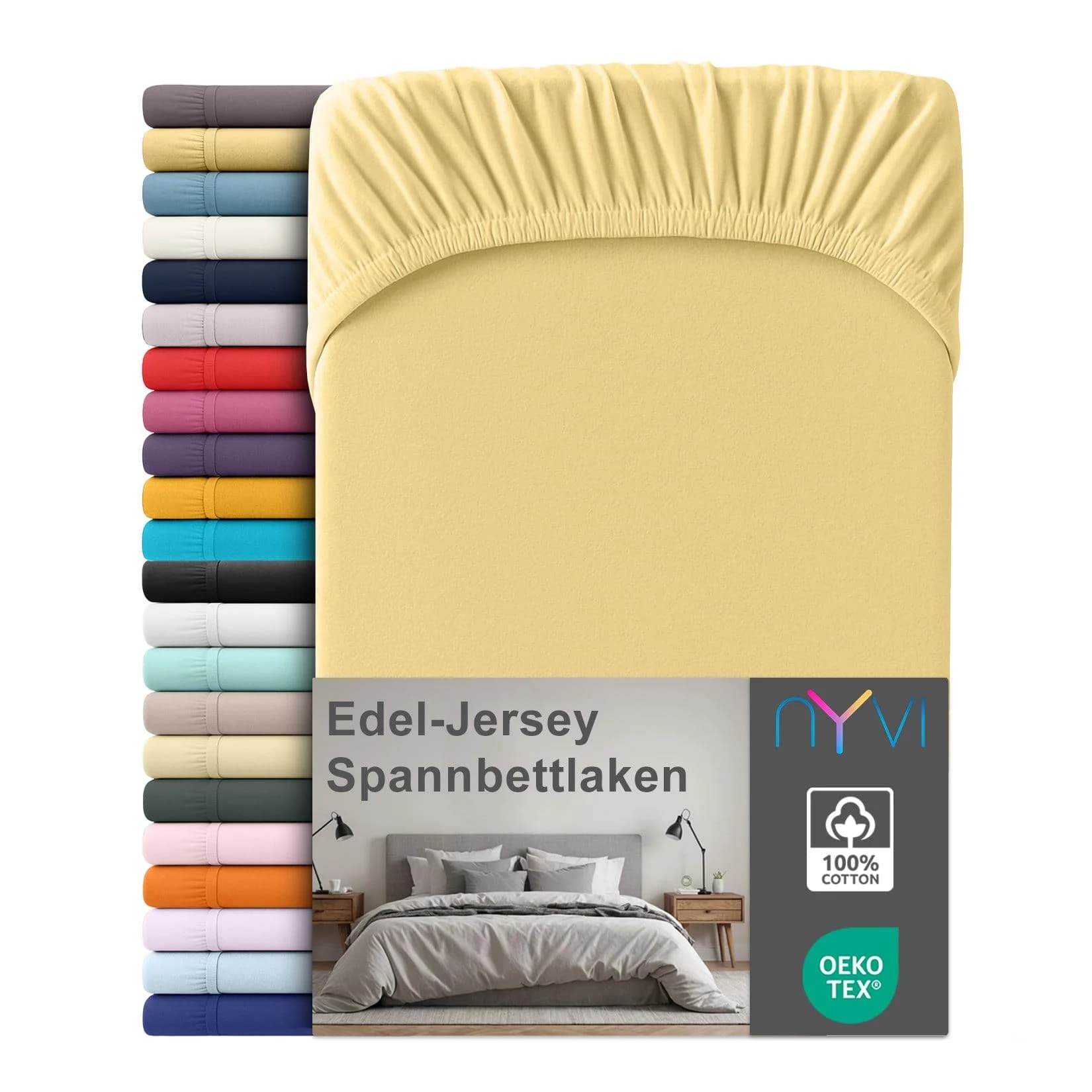 NYVI Edel Jersey Spannbettlaken Deluxe Baumwolle Gelb