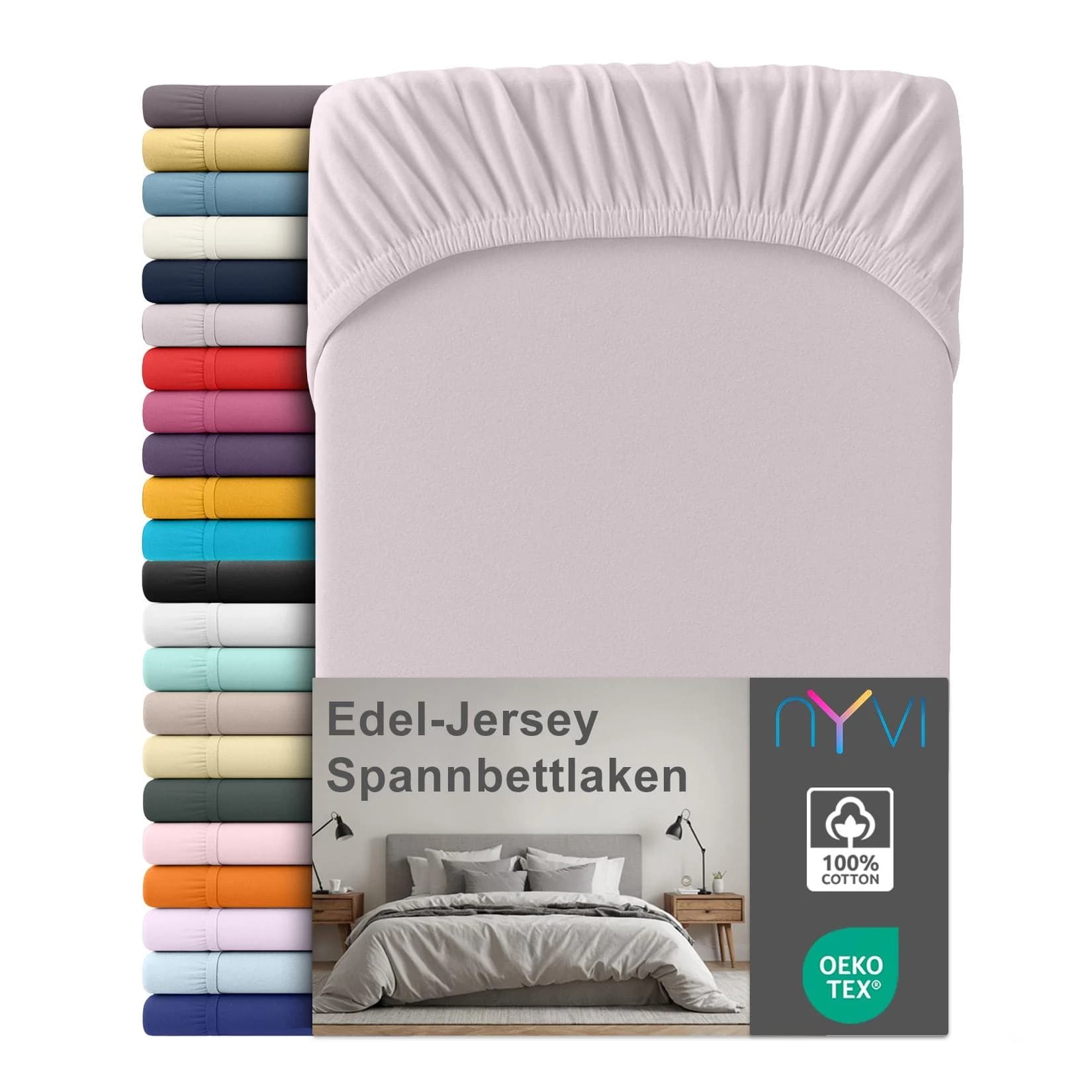 NYVI Edel Jersey Spannbettlaken Deluxe 100% Baumwolle supergekämmt 140g/m² Rundumgummizug Größe 90-100 x 200 cm Farbe Platin