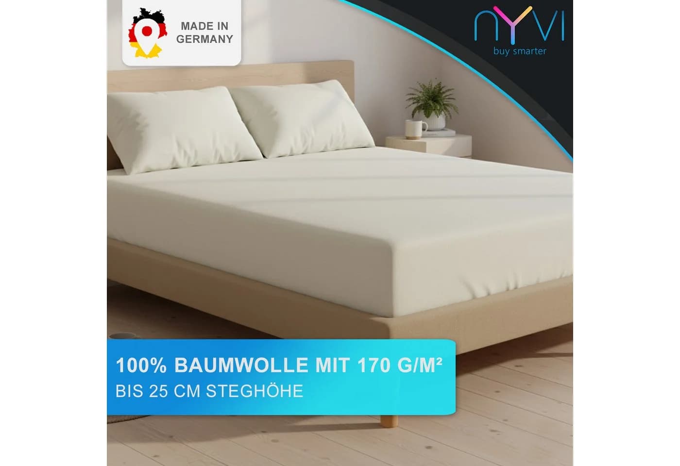 NYVI Feinbiber Spannbettlaken Deluxe 100% Baumwolle Anthrazit