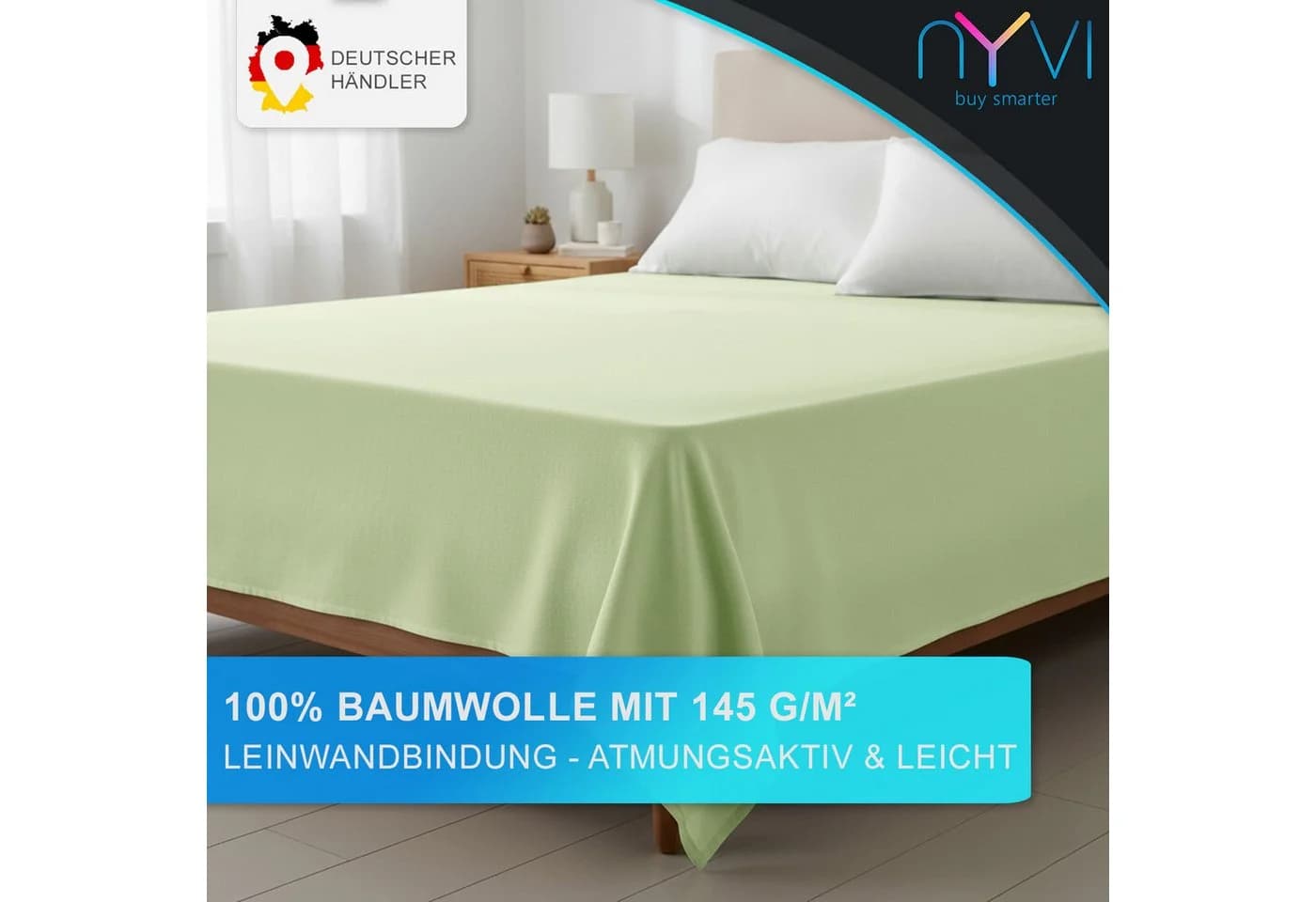 NYVI Linon Deluxe Bettlaken ohne Gummizug aus 100% Baumwolle