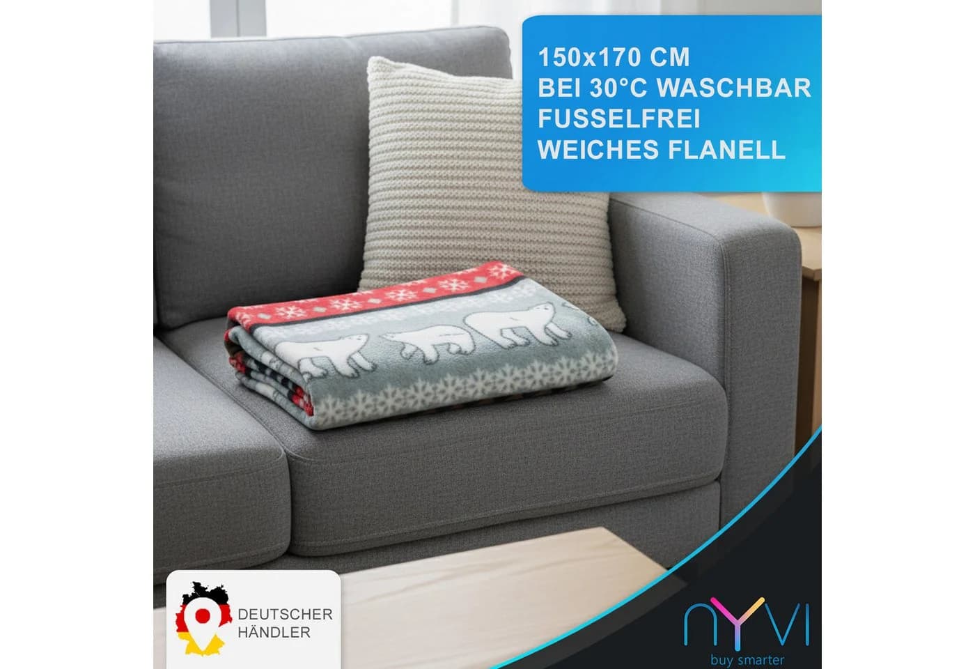 NYVI Ärmeldecke CozyBear Kuscheldecke mit Ärmeln TV-Blanket Rot - Bild 3