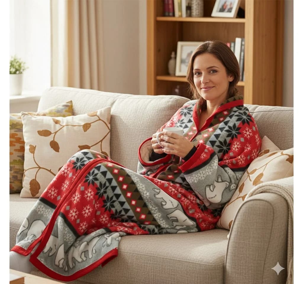 NYVI Ärmeldecke CozyBear Kuscheldecke mit Ärmeln TV-Blanket Rot - Bild 5