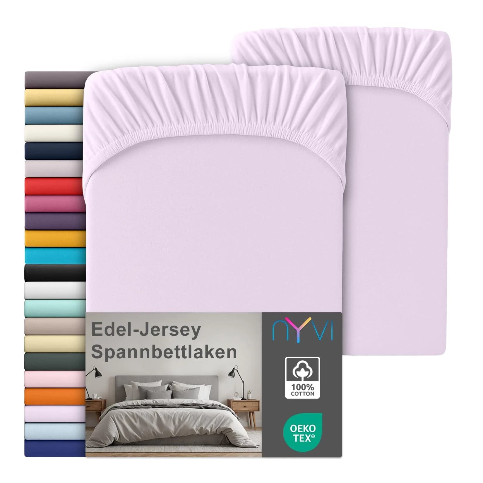 NYVI Edel Jersey Spannbettlaken Deluxe 100% Baumwolle Flieder