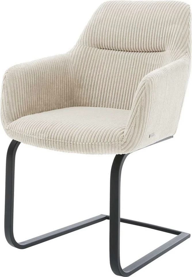 DELIFE Polsterstuhl Pejo-Flex Freischwinger Schwarz Beige Cord - Bild 2