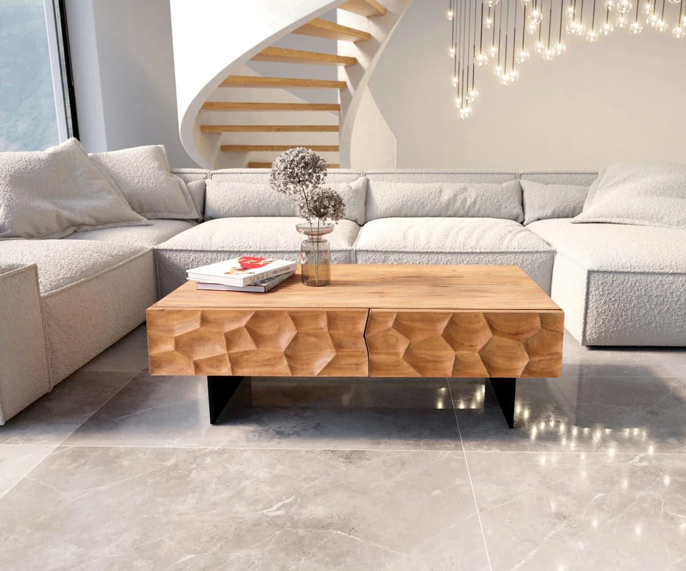 DELIFE Couchtisch Solu Akazie Natur 3D-Front - Bild 3