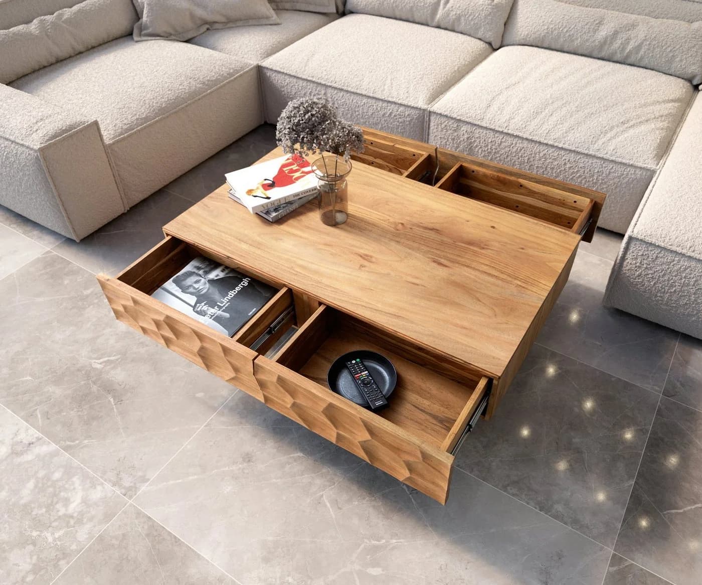 DELIFE Couchtisch Solu Akazie Natur 3D-Front - Bild 5