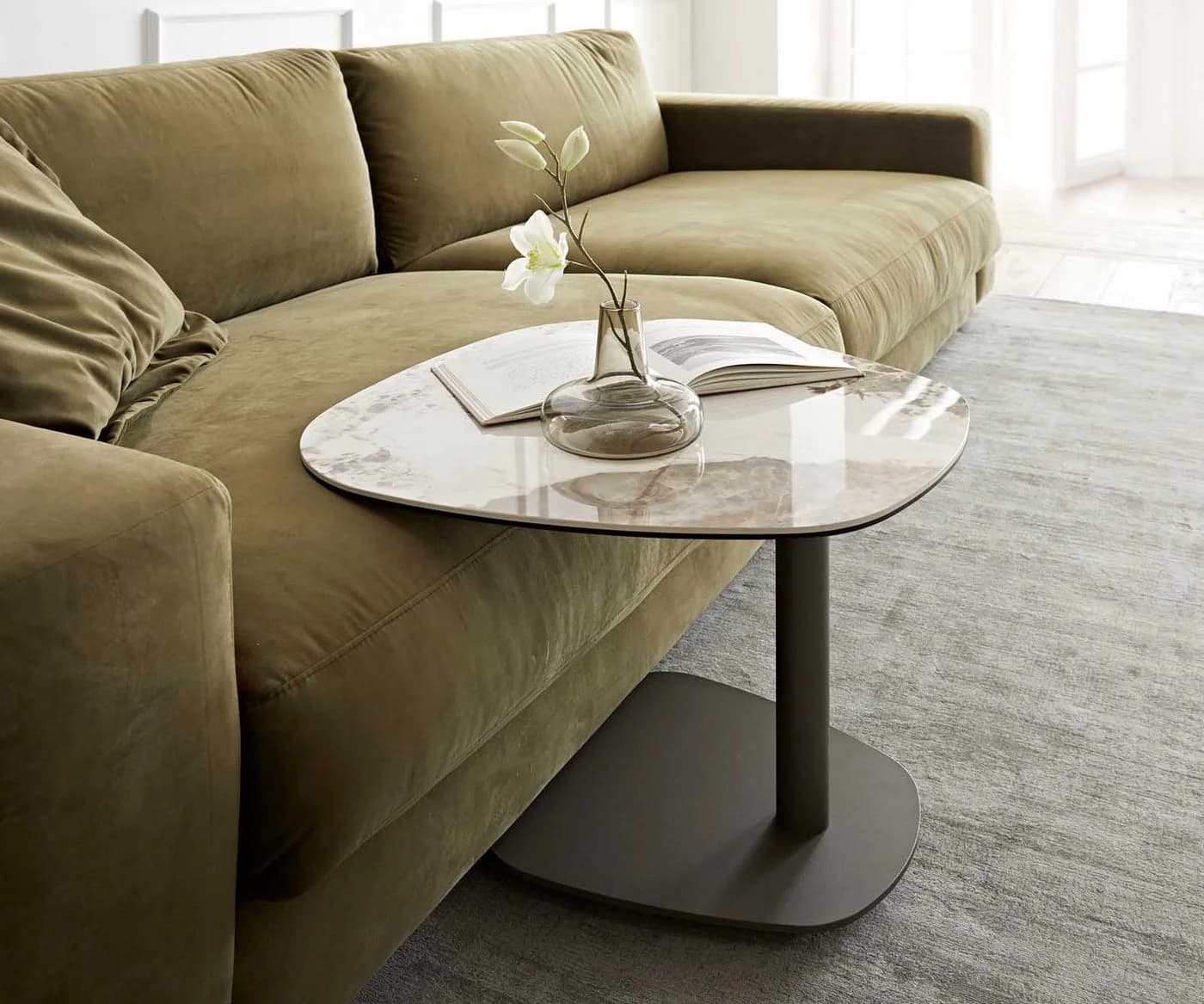 DELIFE Couchtisch Elenya Keramik Weiss-Beige