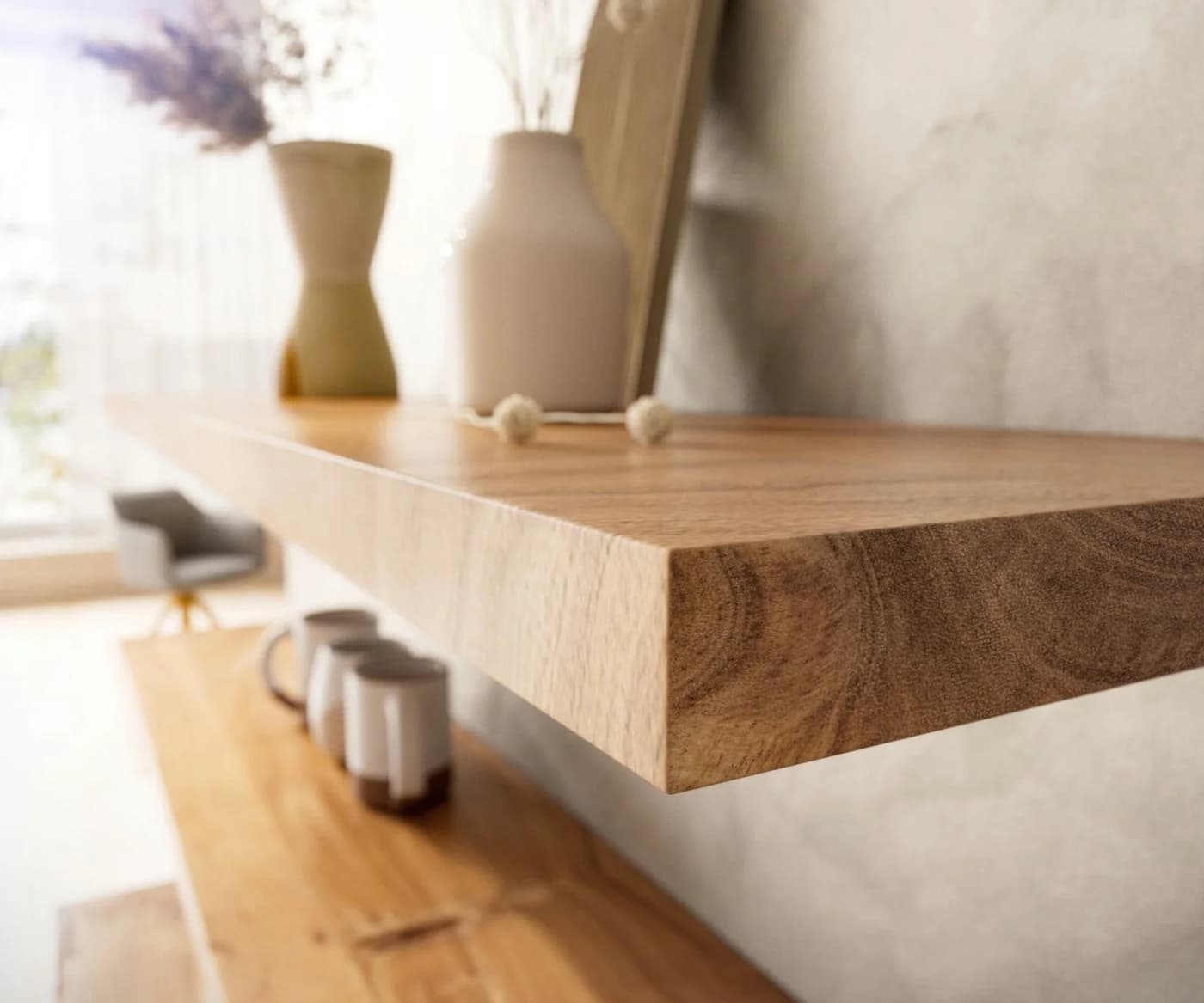 DELIFE Wandregal Edge Massivholz Akazie Natur - Bild 5