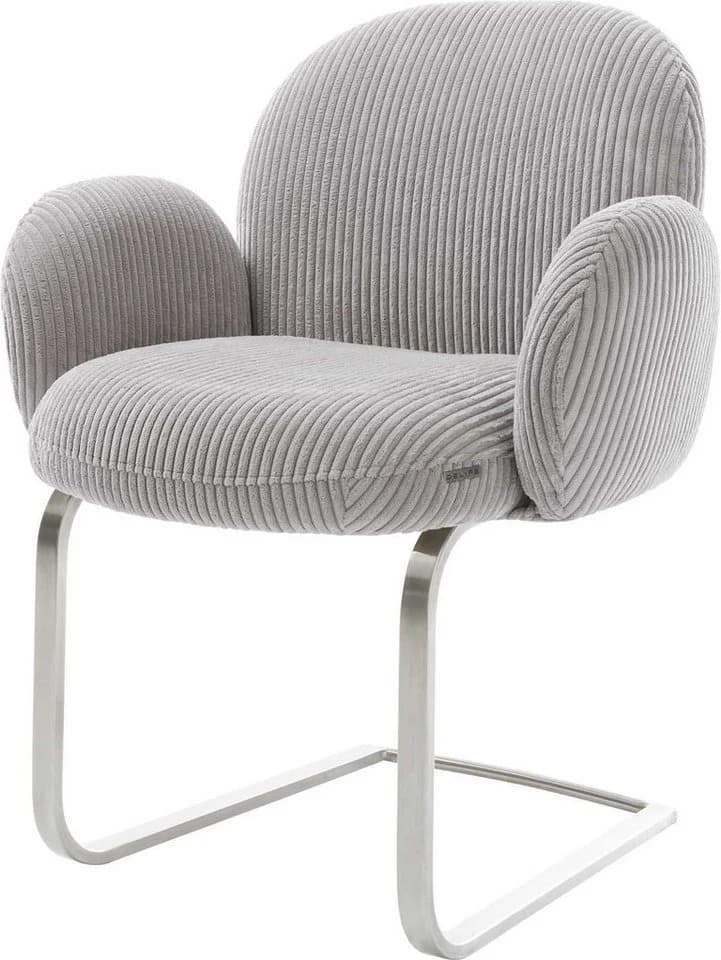 DELIFE Polsterstuhl Nube-Flex mit Armlehnen Freischwinger Cord Silbergrau