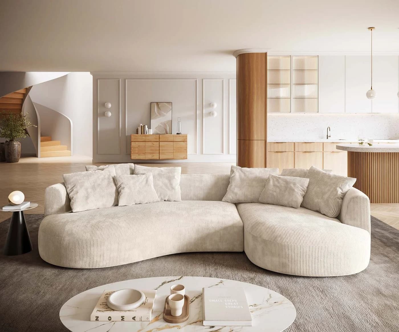 DELIFE Big-Sofa Edina Cord Beige