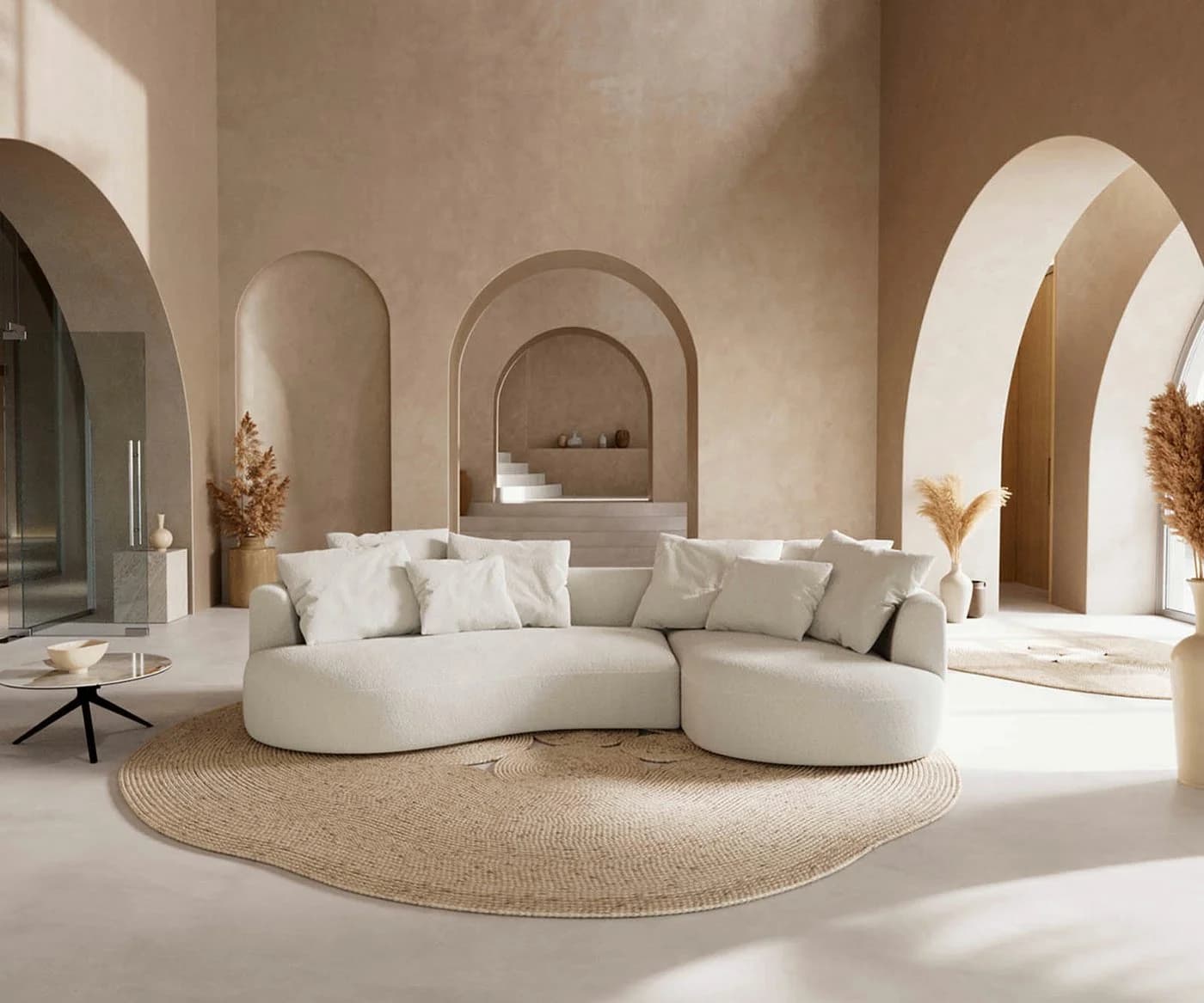 DELIFE Big-Sofa Edina Bouclé Creme-Weiß - Bild 1