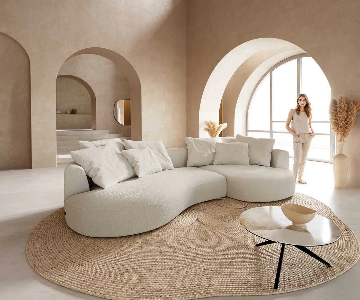 DELIFE Big-Sofa Edina Bouclé Creme-Weiß - Bild 2