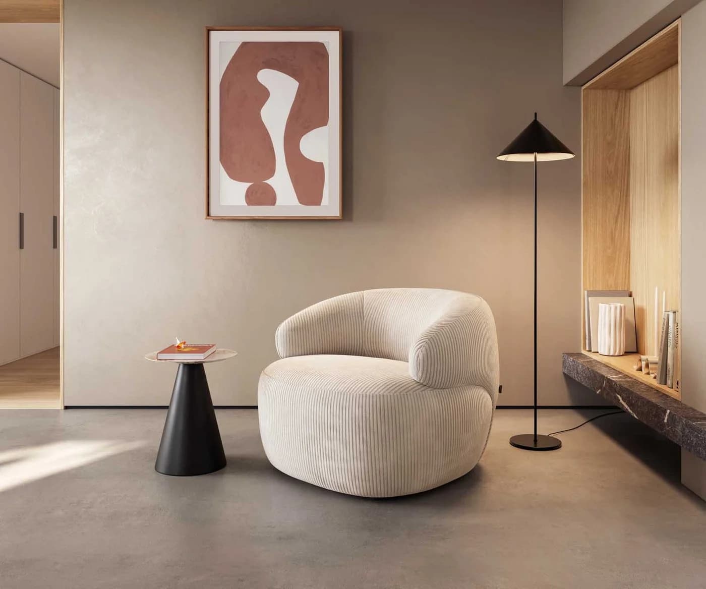 DELIFE Cocktailsessel Nova Cord Beige Loungesessel - Bild 2