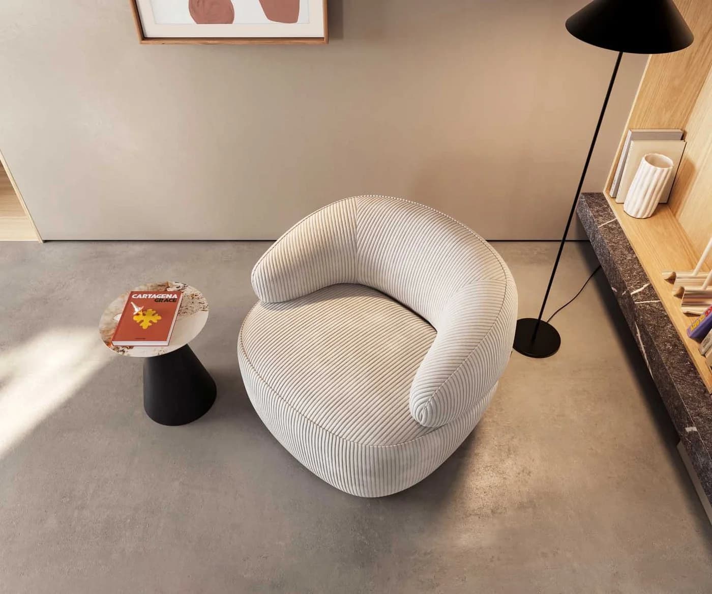 DELIFE Cocktailsessel Nova Cord Beige Loungesessel - Bild 3