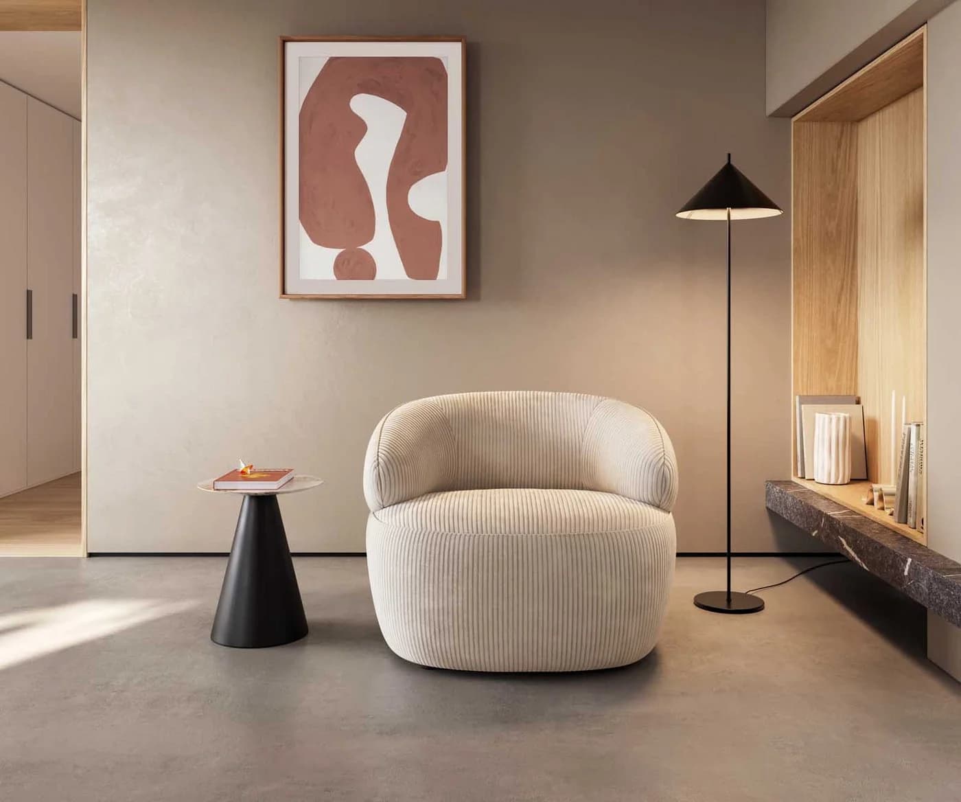 DELIFE Cocktailsessel Nova Cord Beige Loungesessel - Bild 5