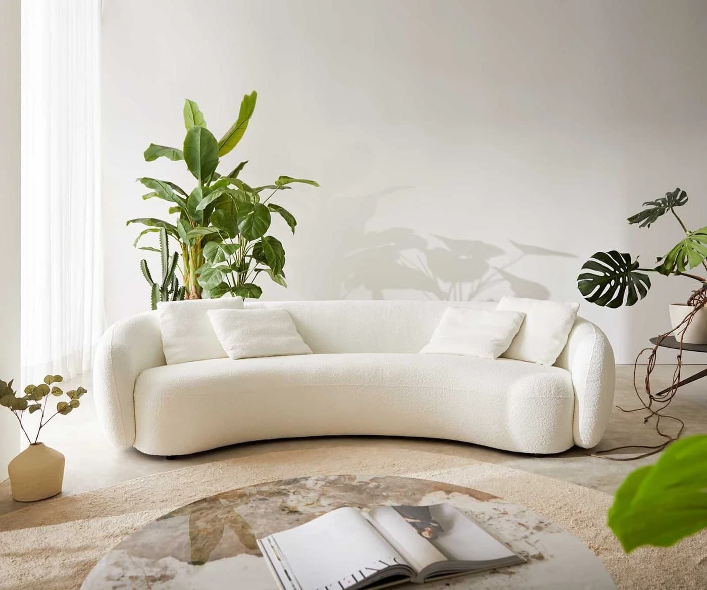 DELIFE 3-Sitzer Larna Sofa Bouclé Creme-Weiß mit 4 Kissen - Bild 2