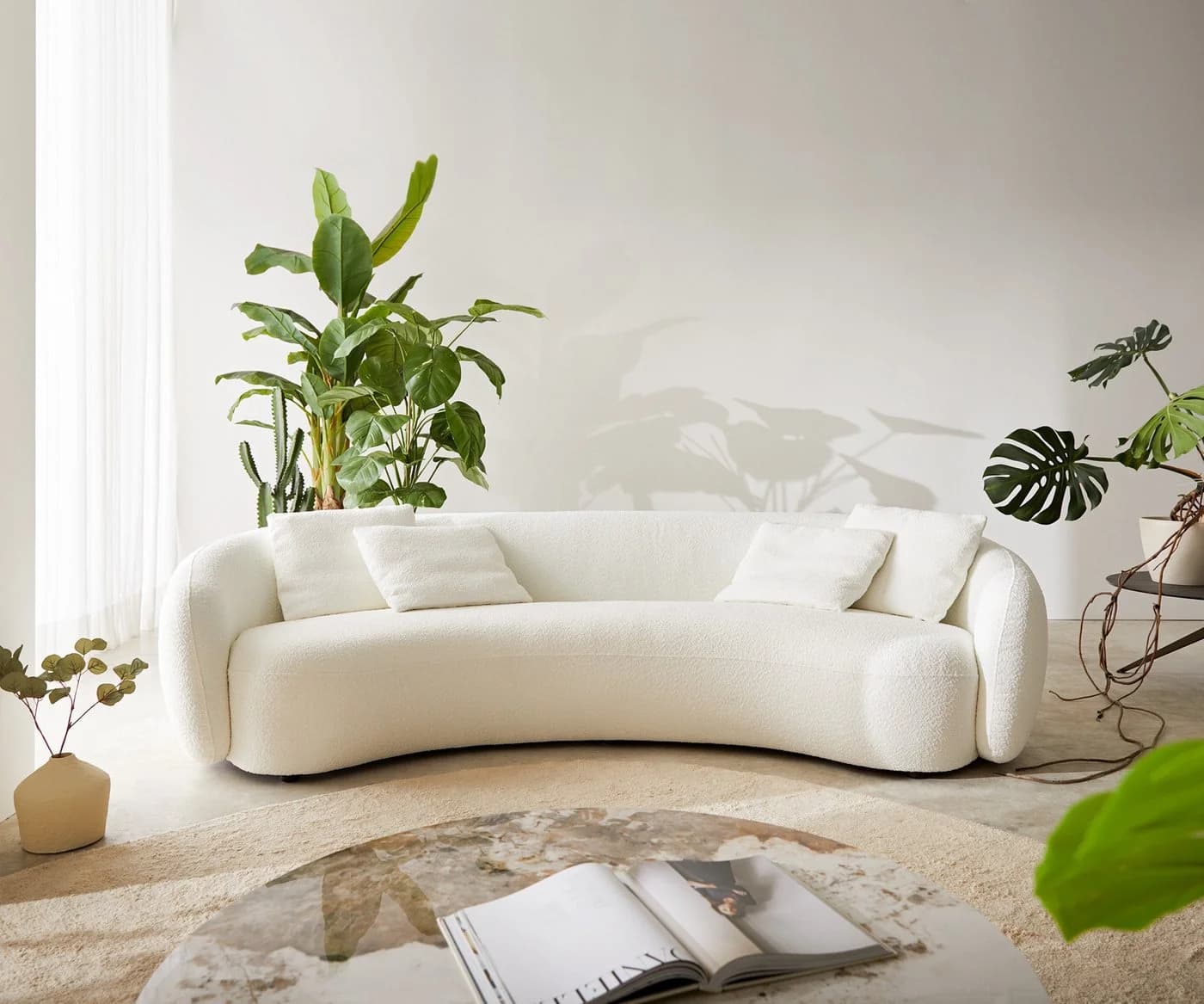 DELIFE 3-Sitzer Larna Sofa Bouclé Creme-Weiß mit 4 Kissen - Bild 3