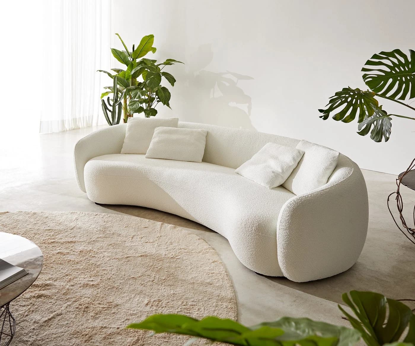 DELIFE 3-Sitzer Larna Sofa Bouclé Creme-Weiß mit 4 Kissen - Bild 4