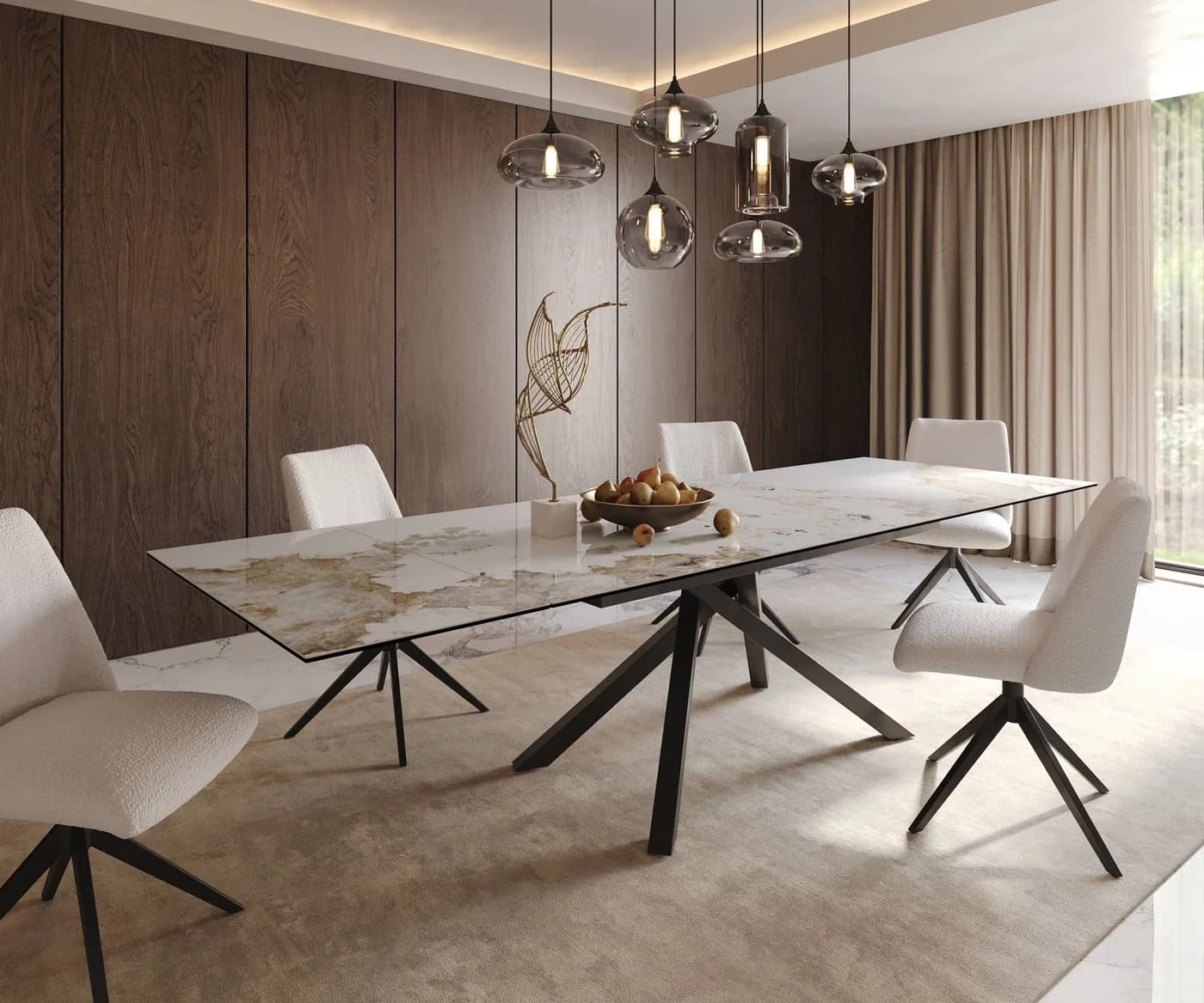 DELIFE Esstisch Edge Keramik Ausziehbar Weiß-Beige Schwarz - Bild 2