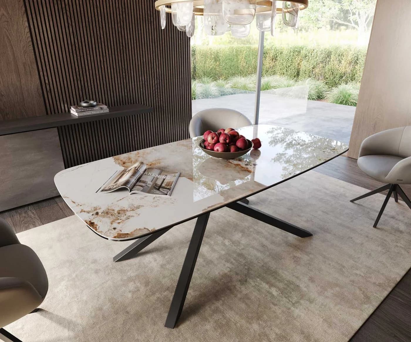 DELIFE Esstisch Edge Bootform Keramik Weiß-Beige 200x100