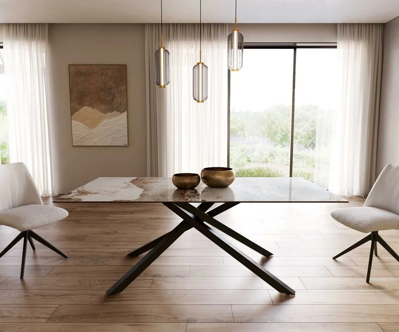 DELIFE Esstisch Edge Keramik Minas Melange Weiß-Beige Schwarz - Bild 3