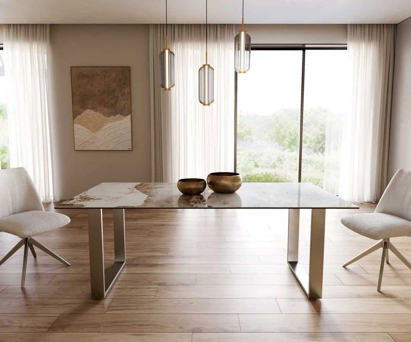 DELIFE Esstisch Edge Keramik Minas Melange Weiß-Beige Edelstahl - Bild 3