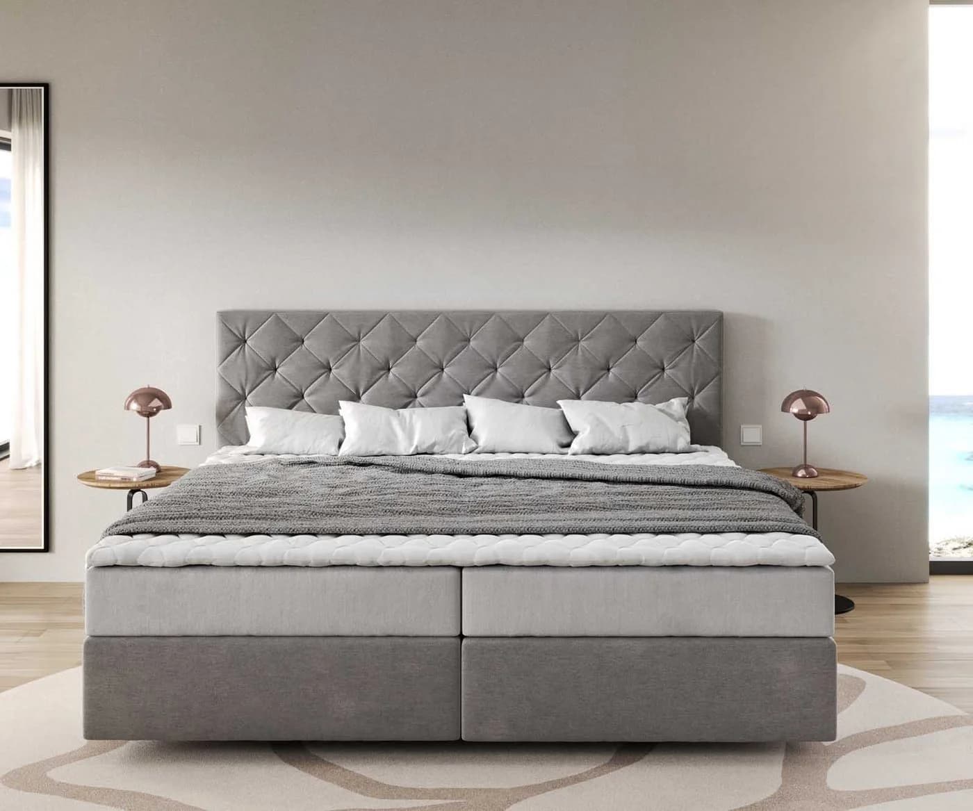 DELIFE Boxspringbett Dream-Great Grau Mikrofaser TFK Matratze