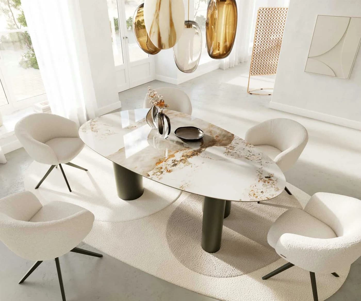 DELIFE Esstisch Edge Oval Keramik Weiß-Beige Titan-Look - Bild 2