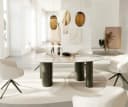 DELIFE Esstisch Edge Oval Keramik Weiß-Beige Titan-Look Bild 3