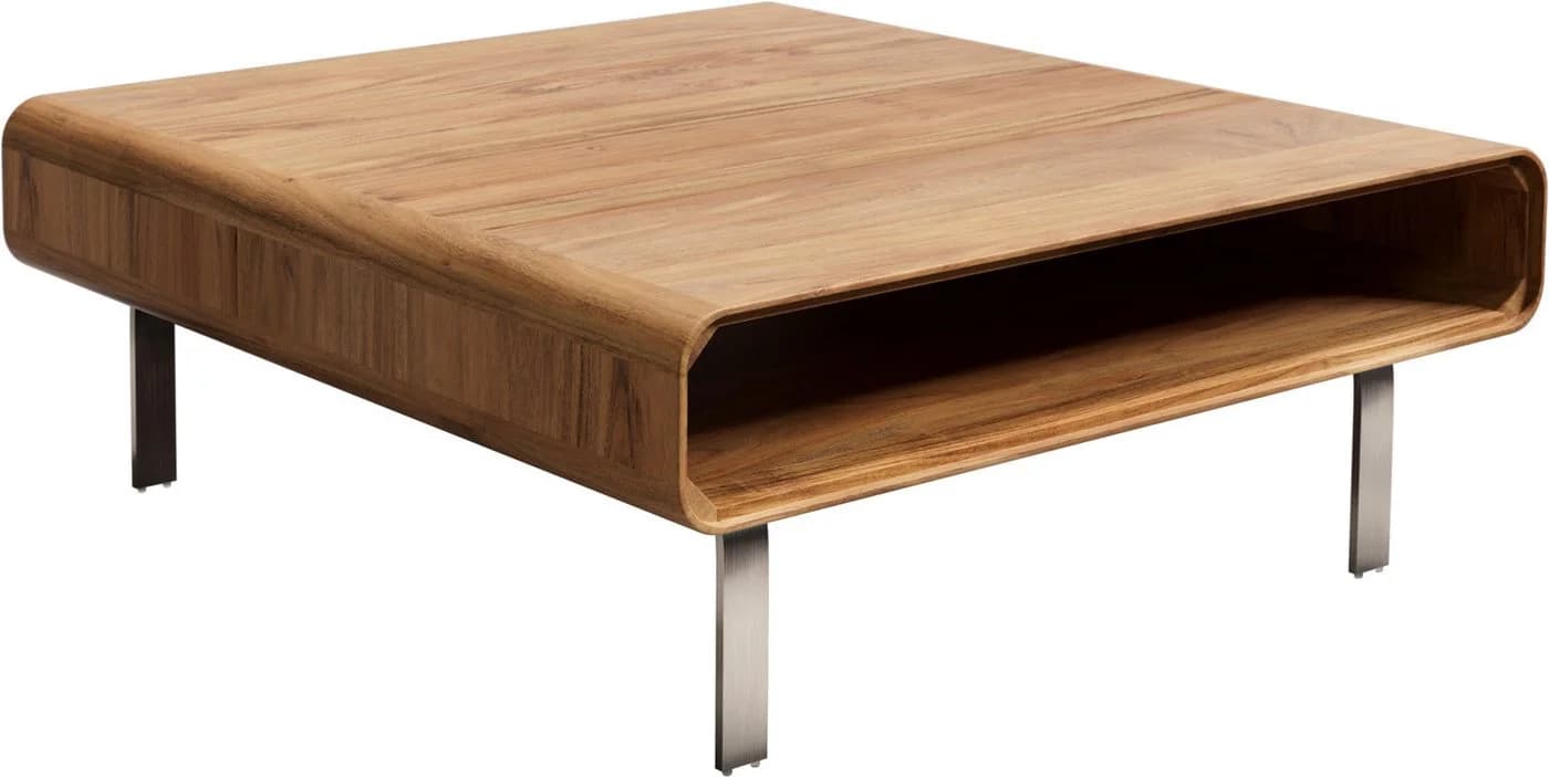 DELIFE Couchtisch Anaya Akazie Natur 90x90 cm L-Fuß Edelstahl
