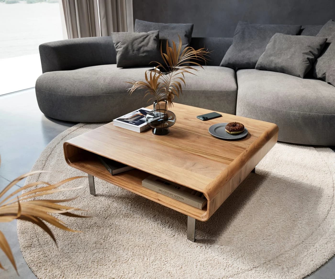 DELIFE Couchtisch Anaya Akazie Natur 90x90 cm L-Fuß Edelstahl - Bild 2