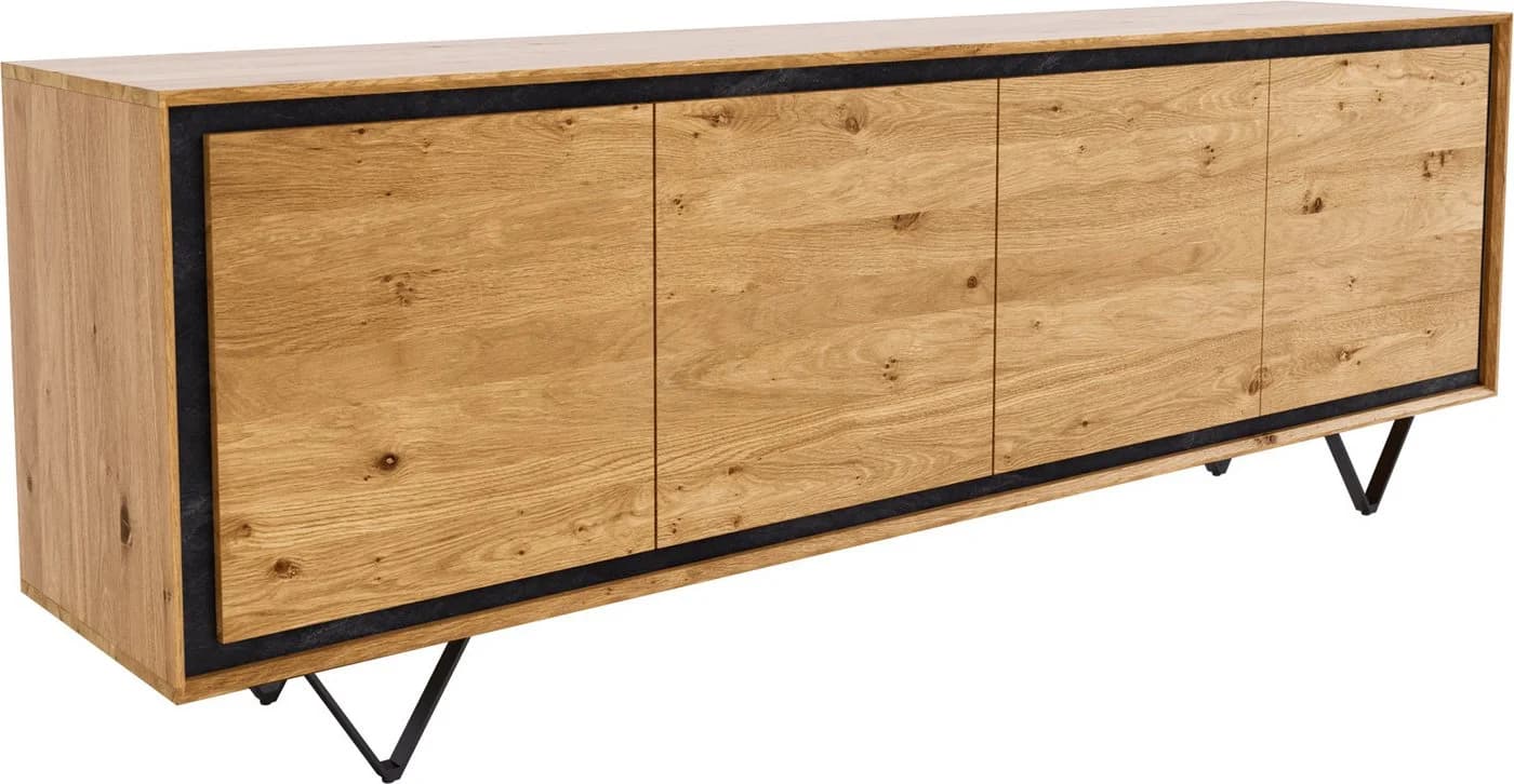 DELIFE Sideboard Stonegrace Eiche Natur Schwarz 4 Türen Steinfurnier