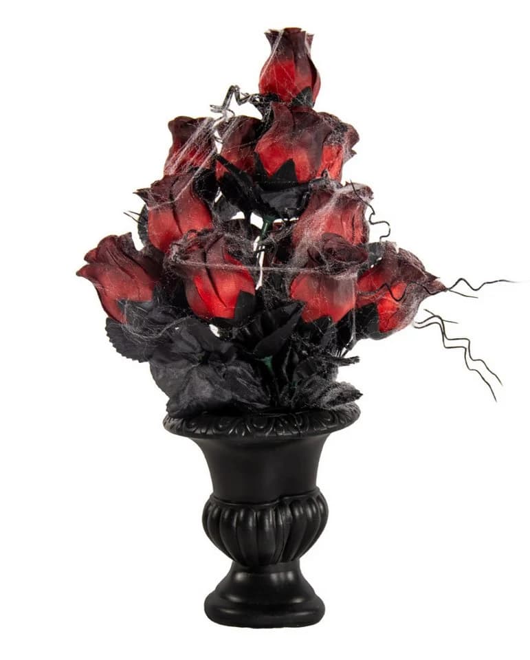 Horror-Shop Gothic Blumenvase mit verblühten Rosen & Spinnennetz Schwarz/Rot - Bild 2